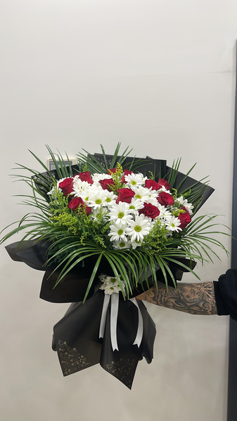 İthal Kırmızı Gül & Beyaz Papatya